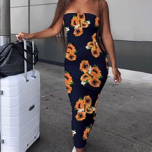 Back out sunflower print dress